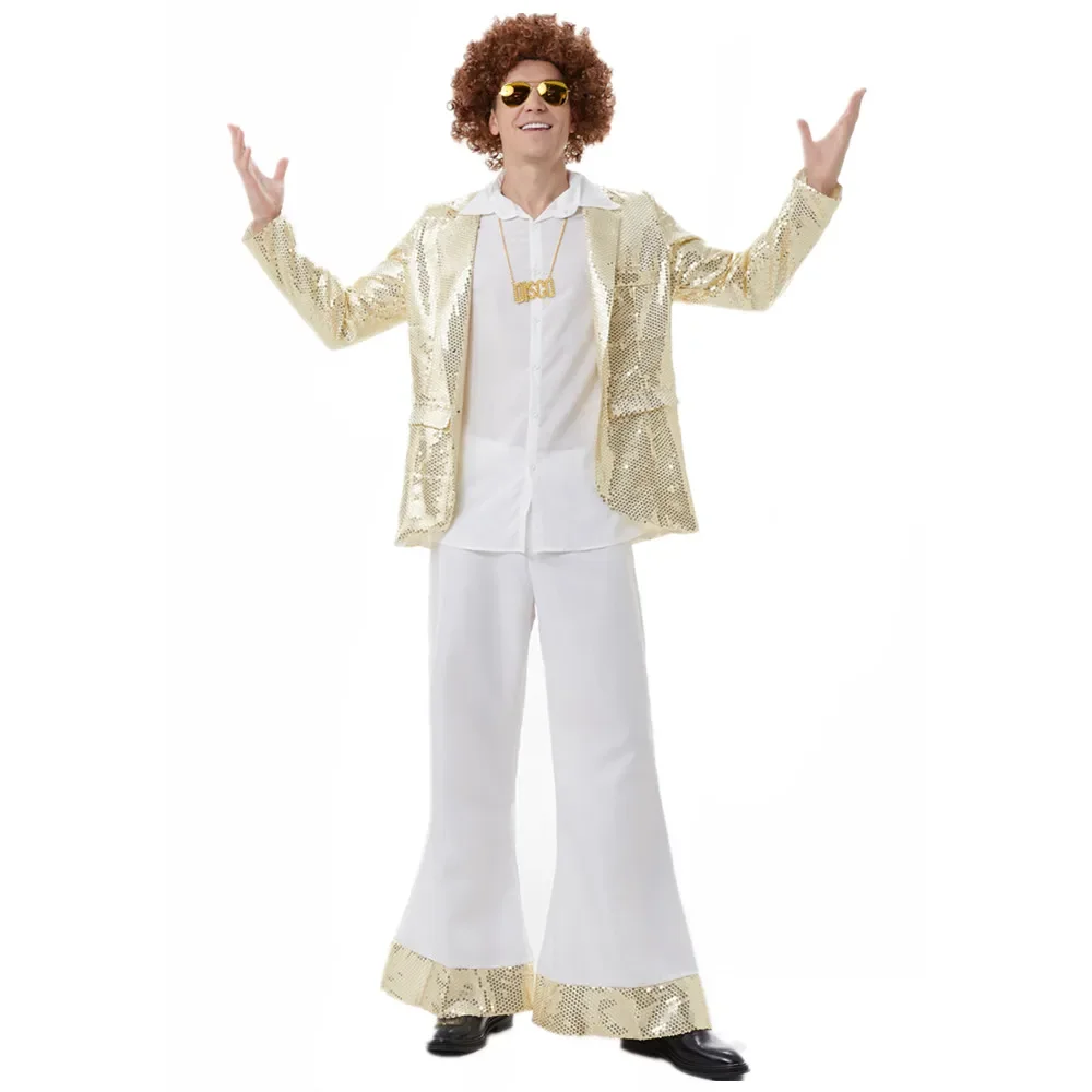 Couples Halloween Hippie Costume 1960s Stage Performance Rock Disco Cosplay Carnival Party Fancy Dress Up for Women Men