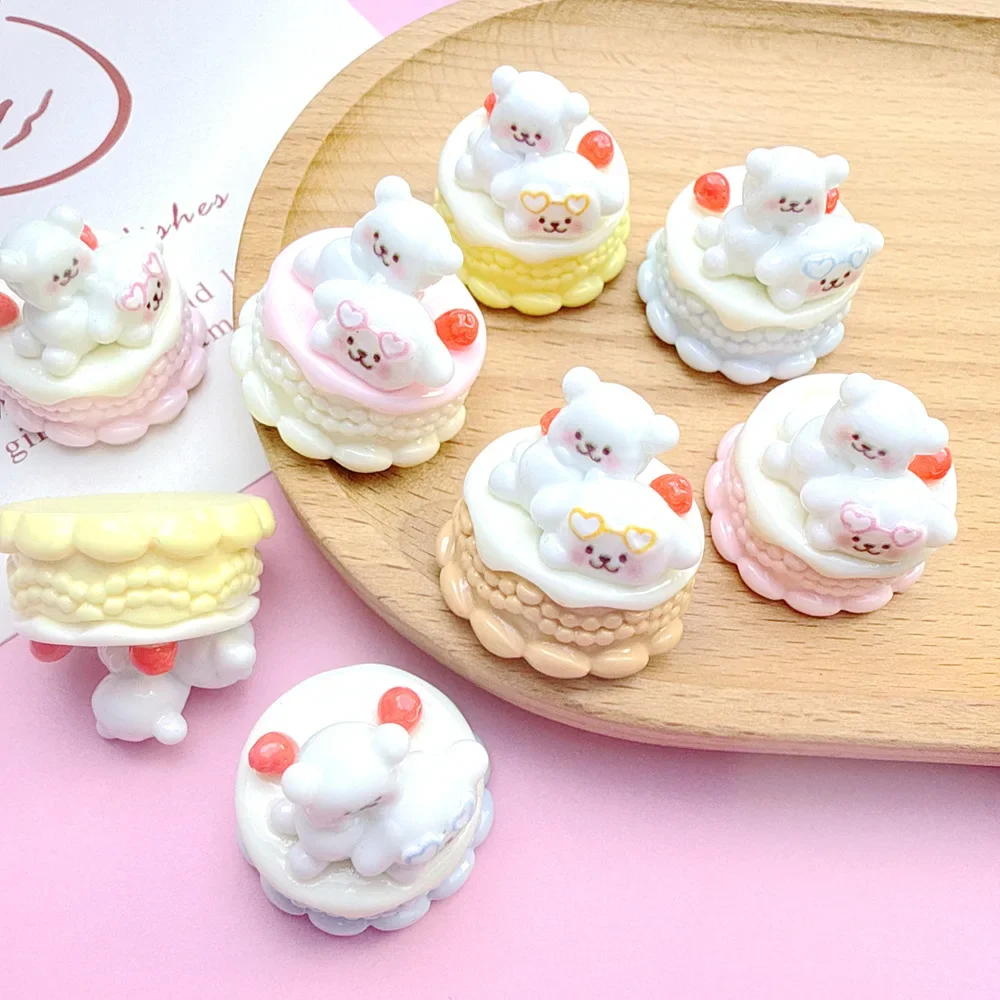 3D Cartoon Mini Cute Animal Cake Miniature Resin Flatback Cabochon for DIY Phone Case Decoration Jewelry Making Craft Supplies