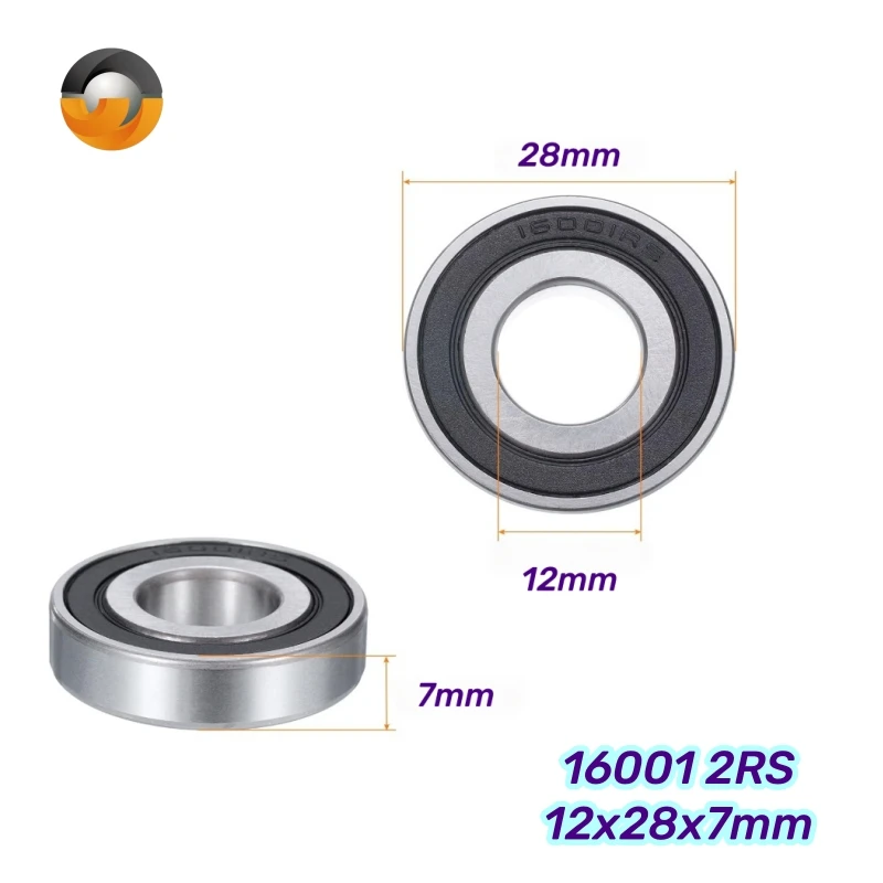 16001RS 12x28x7mm Bearing 2Pcs Chrome Steel Deep Groove Ball Bearing 16003RS 17x35x8mm 16004RS 20x42x8mm Rubber Sealed