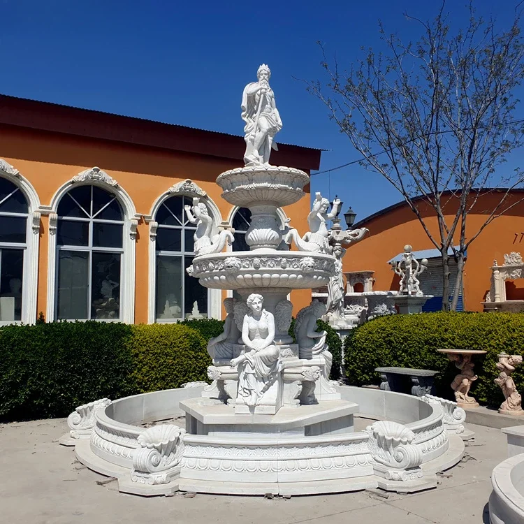 Large personal garden with marble fountain, horse sculpture