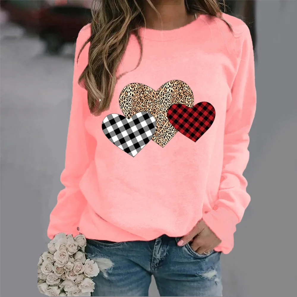 Crew-neck Hoodie Leopard Print Love Print New European and American Valentine\'s Day Hot Sales Sweatshirt Sweatshirts