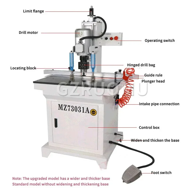 1500W Single Header Woodworking Hinge Drill High Precision Vertical Wood  Cabinet Door Electric Pneumatic Hole Drilling Machine