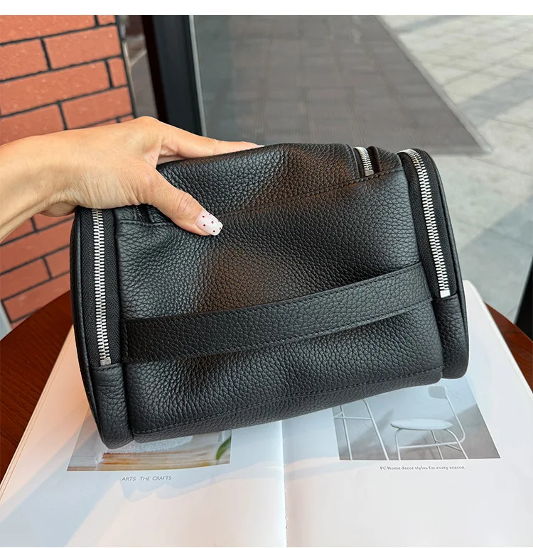 Echtes Leder Unisex Hängende Kosmetiktasche Reise Große Kapazität Multifunktionale Premium Toilettenartikel-Aufbewahrungstasche Tragbar – Detail 16