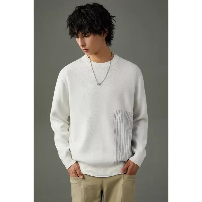 

Мужской свитер с круглым вырезом, простой дизайн, универсальный, теплый, вязаный, повседневный, из модала, не деформируется, дышащий