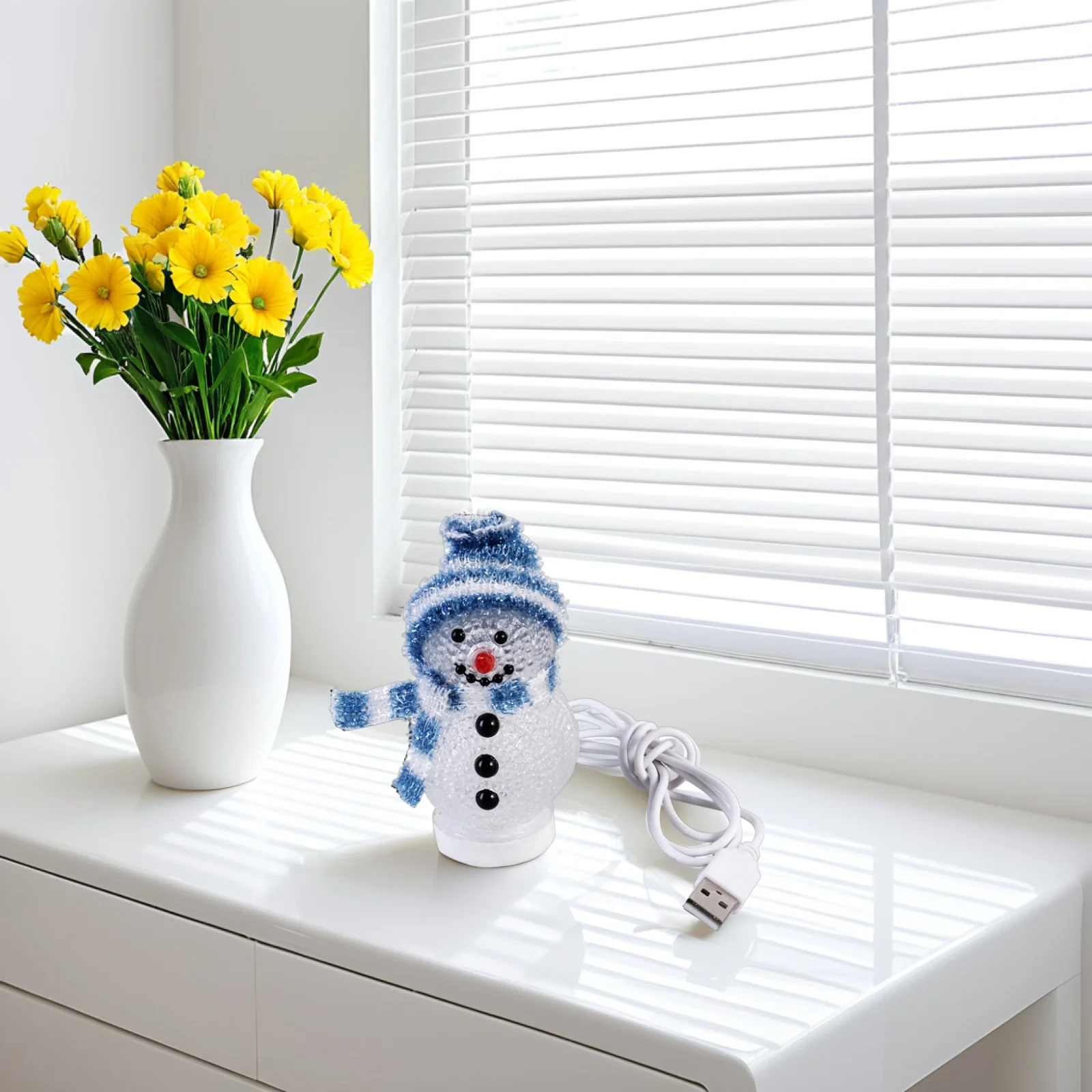 2pcs Led Snowman Night Light Lamp, Cartoon Glow Home Decor, Blue White Hat, Christmas Table Lamp For Bedroom Living Room Kids