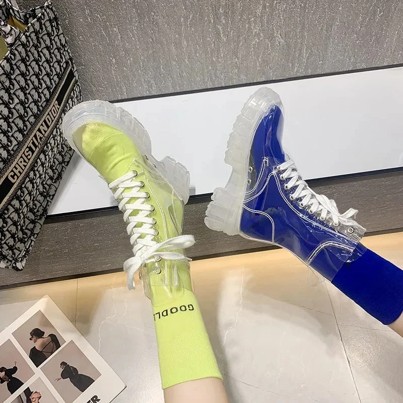 Transparent Platform Boots 2026 New Fashion Women Waterproof Ankle Boots Feminine Clear Heel Short Boots Sexy Female Rain Shoes view 5