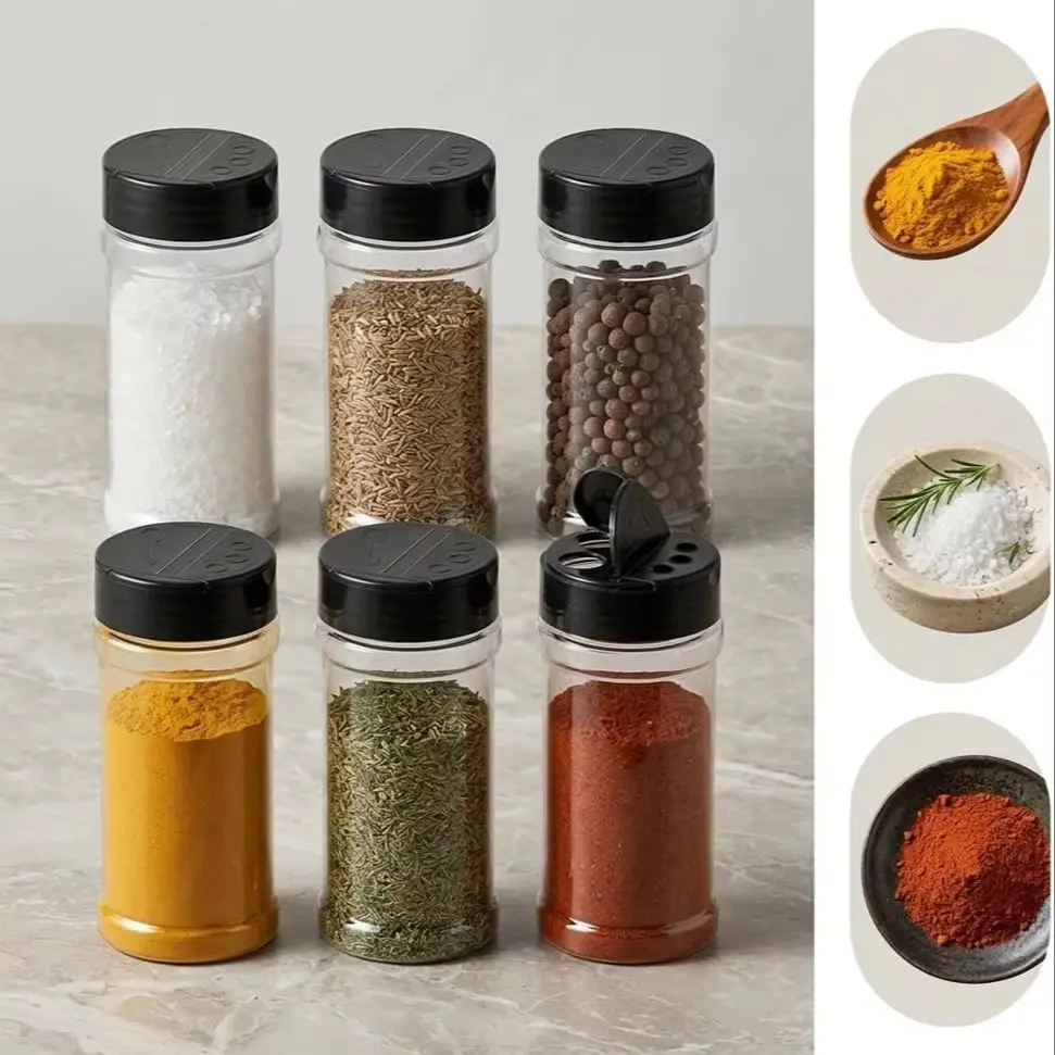 8.5oz Clear Spice Shaker Container Reusable Jars with Shaker Lids for Seasoning Herbs Powders Glitters Pepper Storage Jar 250ml