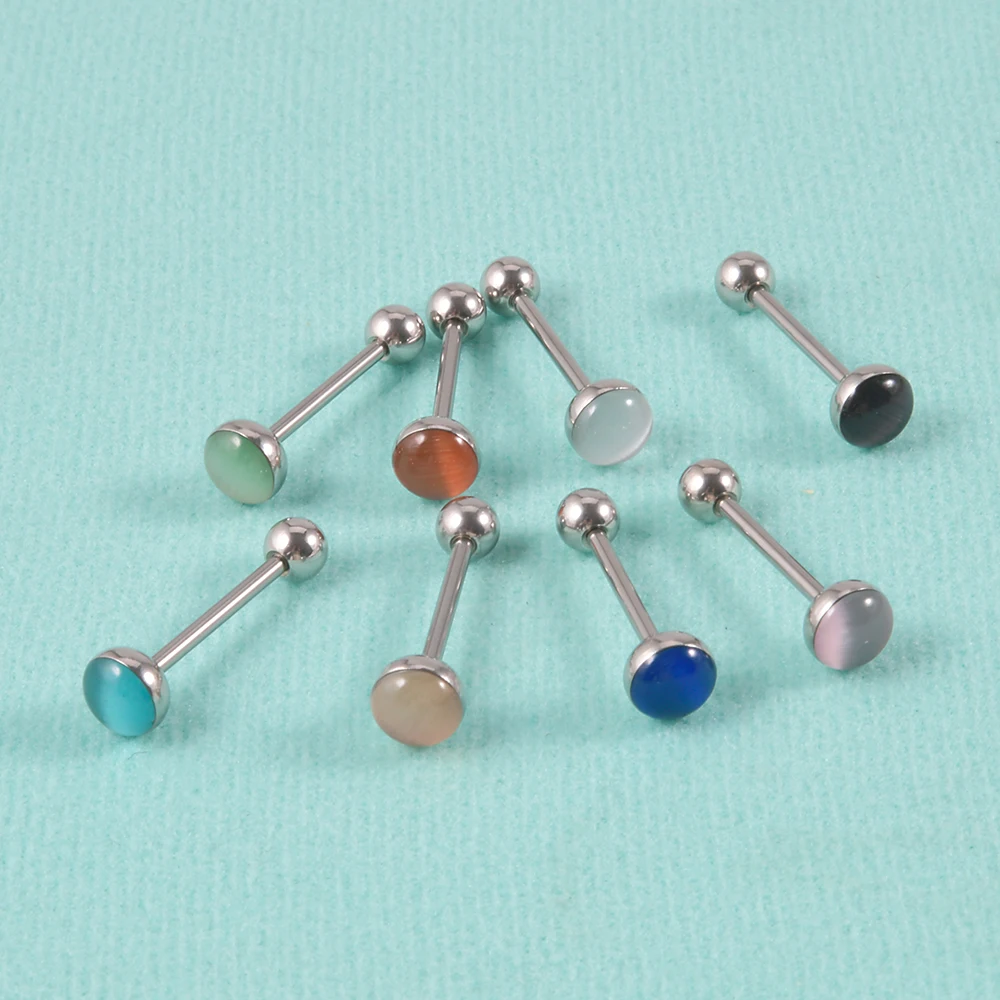 1PC Anti-Allergy Surgical Steel Tongue Rings For Women Charming Opal Stone Tongue Barbells Piercing Body Jewelry 14g