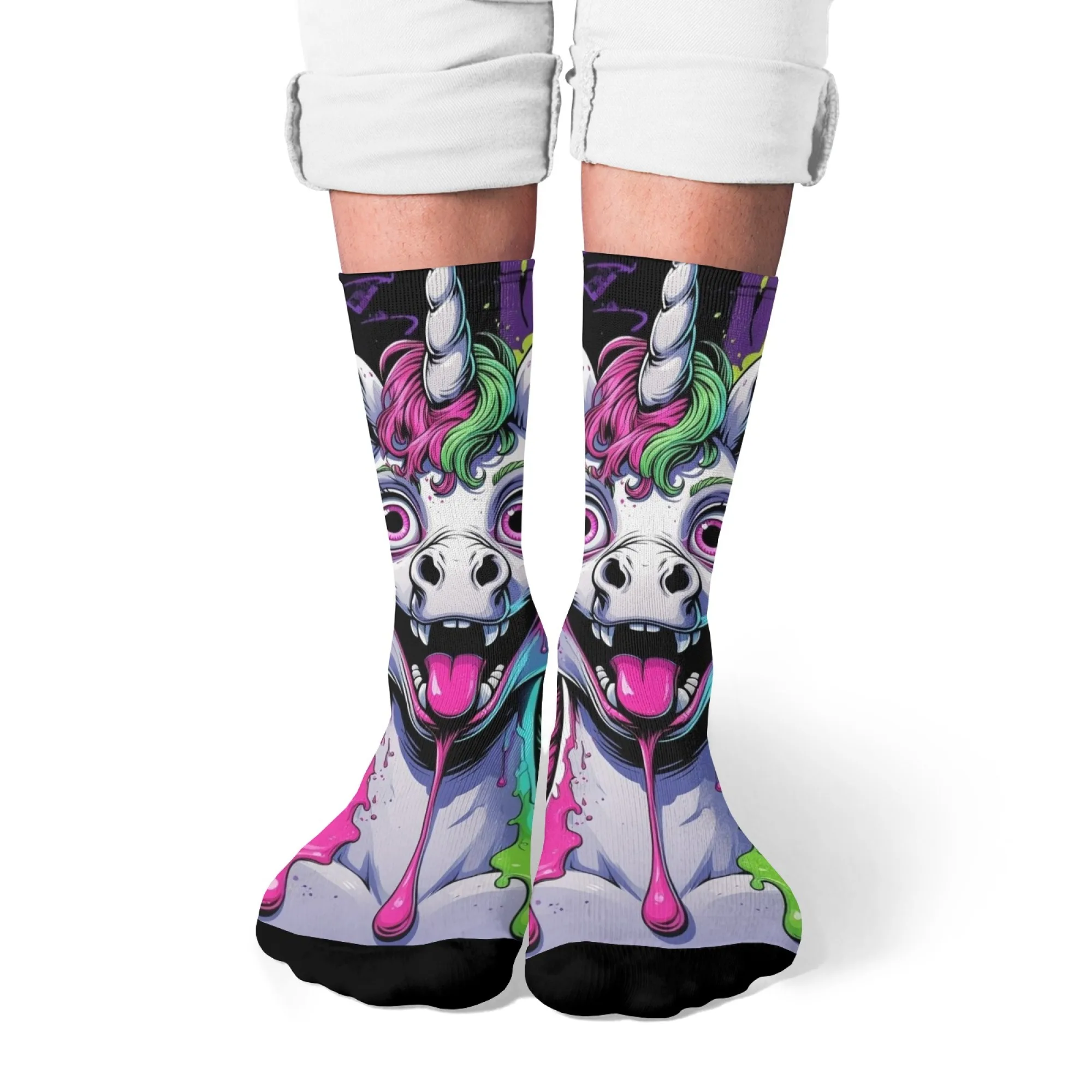 1 pz calzini da uomo modello unicorno mostro calzini sportivi antiscivolo morbidi caldi e traspiranti per palestra corsa e sport all'aria aperta