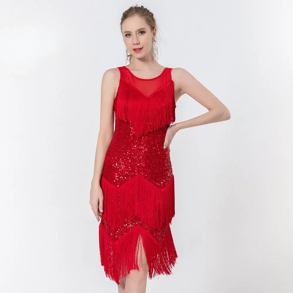 New Sequin Tassel Dress Latin Dance Skirt Performance Clothing Dance Clothing Stage Performance Clothing Ball Tassel Dance Skirt