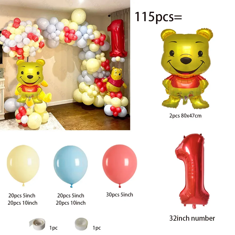 115 szt. Disney kubuś puchatek motyw puchatka 32-calowy pakiet balony foliowe w kształcie cyfr materiały urodzinowe dzieci balony lateksowe Baby