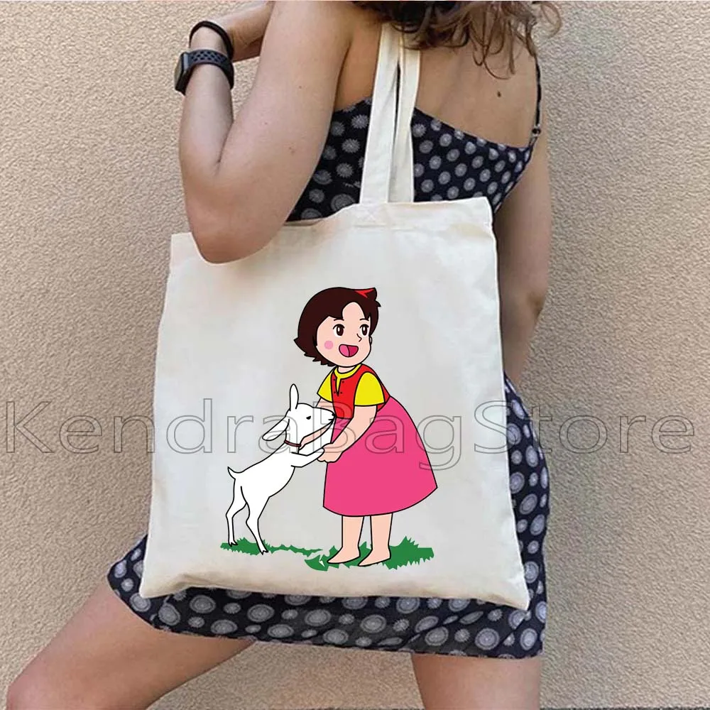 لطيف هايدي مروحة الهدايا أنيمي الكرتون فتاة الرجعية فيلم فيلم دعونا العودة إلى الطبيعة قماش حقيبة كتف للمتسوقين حقيبة يد قطنية