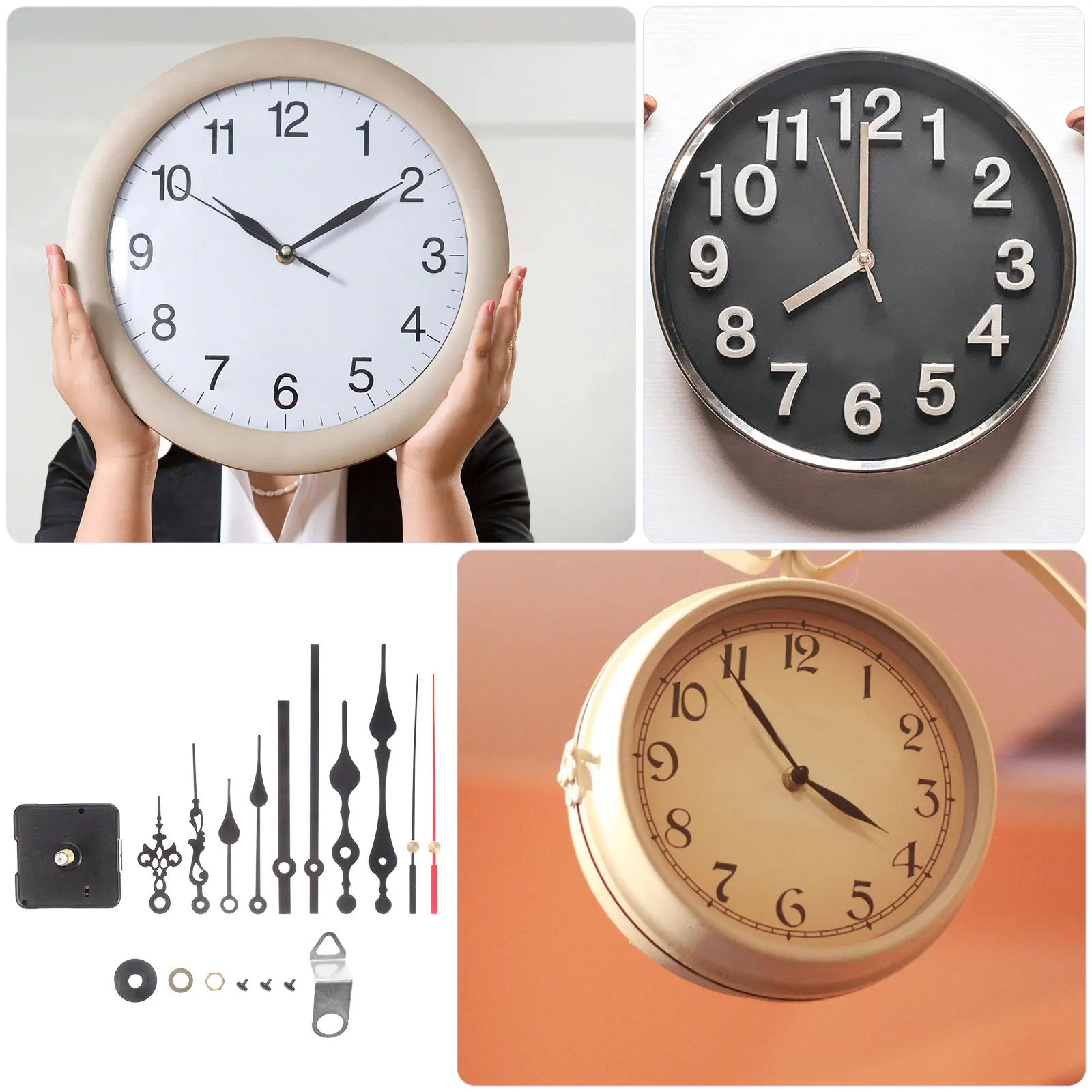 

4 Sets Clock Mechanism Kits Black Plastic Wall Clock Movement DIY Parts Classic Color Long Lasting Bedroom Office Suitable