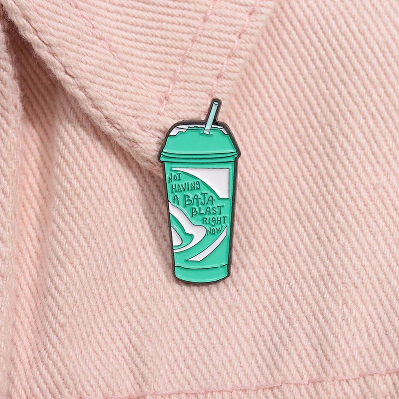 Cute Green Juice Cola Cups Enamel Pins Not Having A Baja Blast Right Now Cartoon Brooches Creative Metal Lapel Badges Jewelry