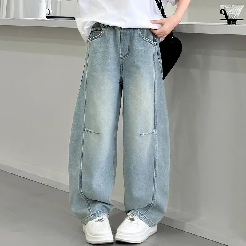 Girls Wide Leg Jeans 2026 Spring Autumn Loose Casual Denim Pants Kids Fashion Long Trousers Children Versatile Bottoms