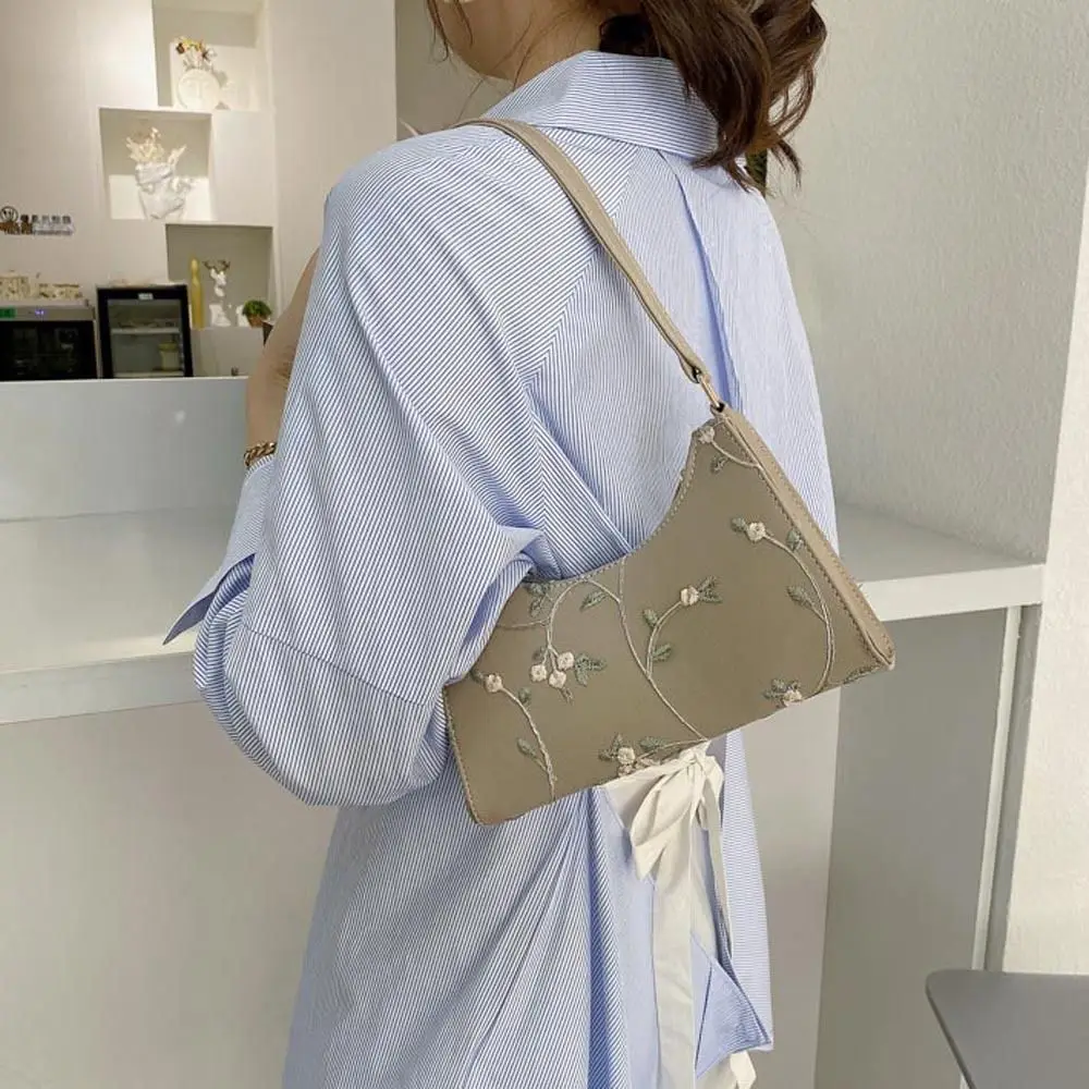 

Casual Sweet PU Leather For Girls Embroidery Flower Women Underarm Bag Shoulder Bags Mini Messenger Bags Korean Handbag