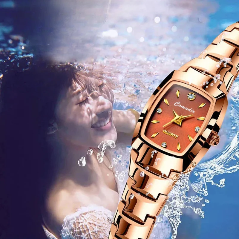 Роскошные классические часы с ремешком из розового золота, элегантные женские кварцевые часы, вольфрамовые цветные женские наручные часы из нержавеющей стали, Reloj Mujer