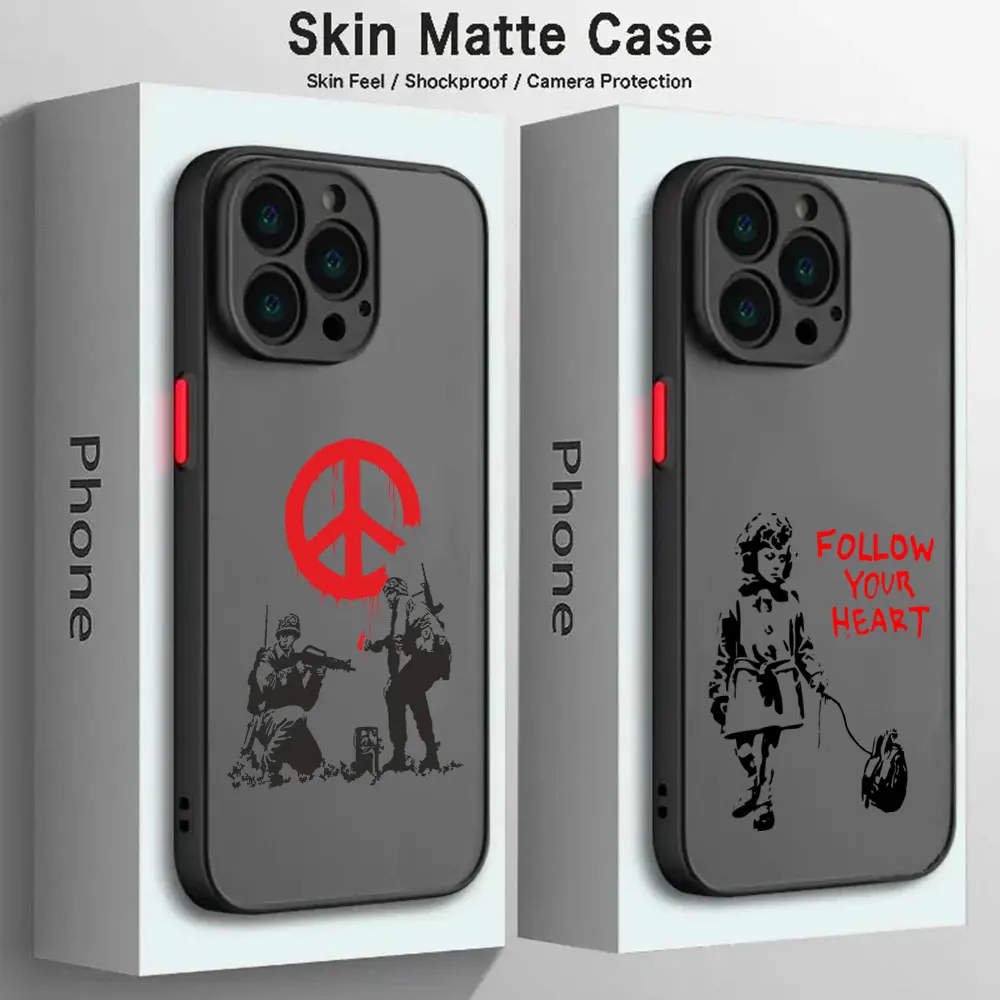 Graffiti Artist Banksy Phone Case For iPhone 15 14 13 12 11 Mini Pro Max X XR XSMax 7 8 Plus Matte Transparent Back Cover