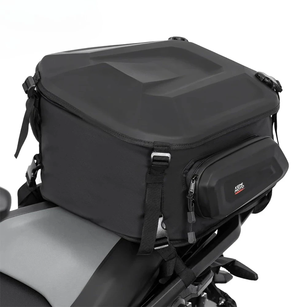 Motorcycle Hard Shell Tail Bags Rear Seat Bag EVA Waterproof 23-35L Expandable Helmet Backpack Travel Luggage Rack Storage Bag