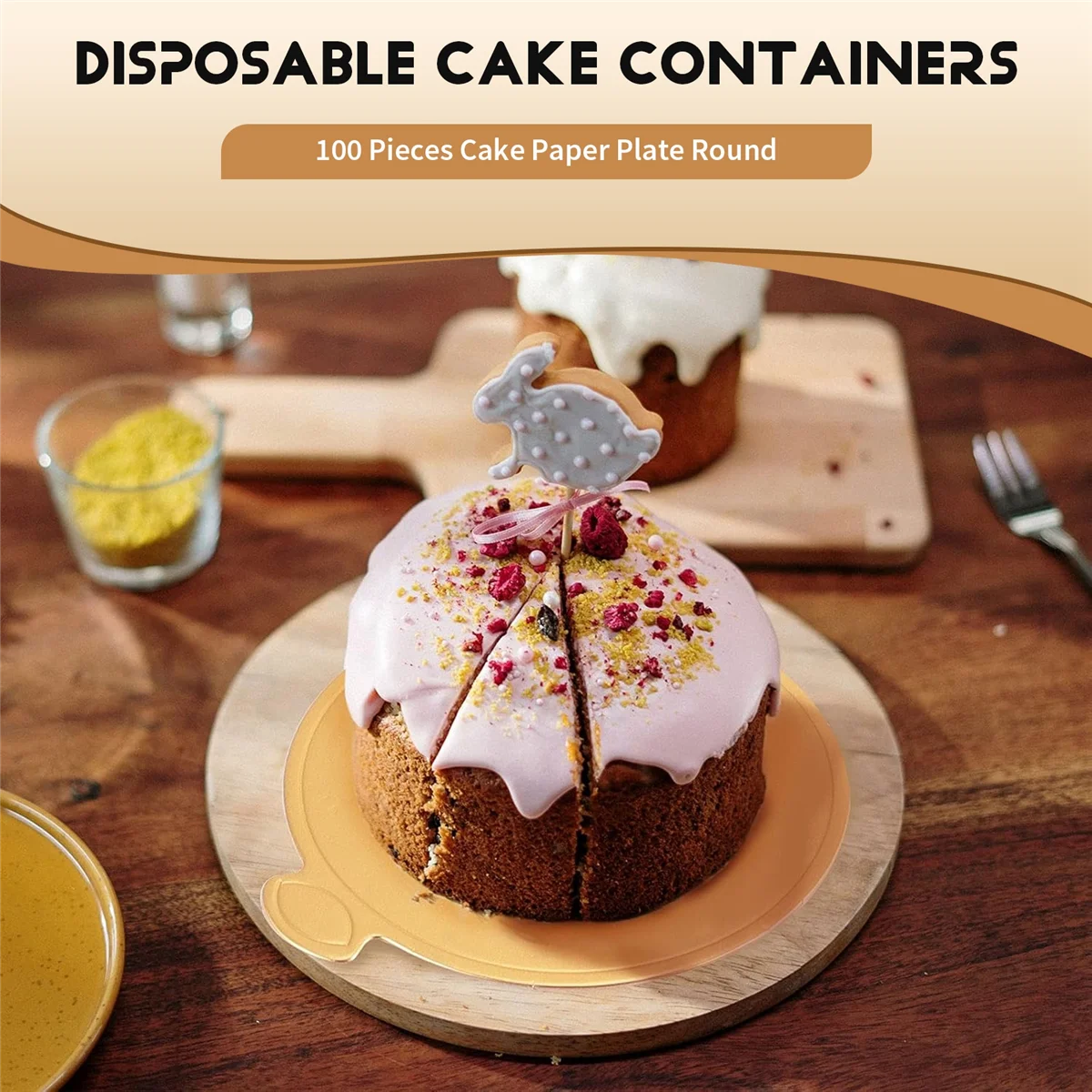 ABKM Mini Round Golden Cardboard Cake Base, Mousse Cake Plate, 100 Pieces Cake Paper Plate Round Cardboard Base Dessert Plate