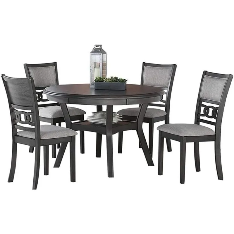 

5-Piece Round Dining Set with 1 Dining Table and 4 Chairs, 47-Inch, Gray