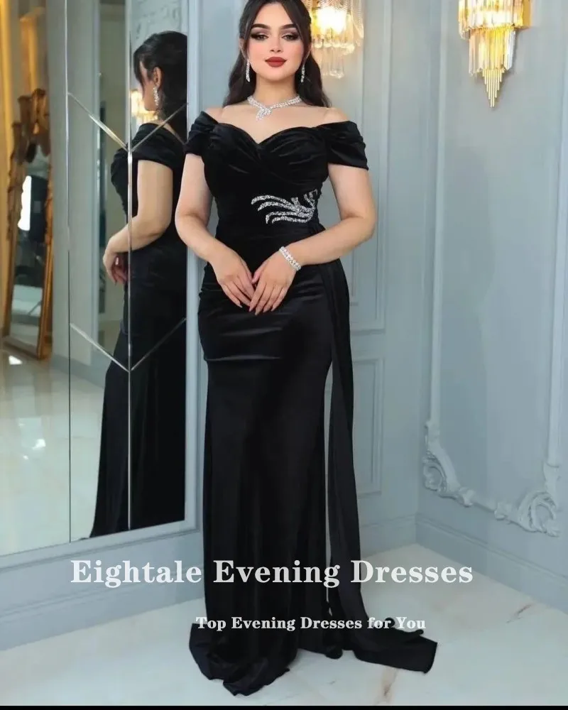 Eightale Velvet Evening Dresses off the Shoulder Beaded Side Slit Mermaid Prom Wedding Party Gown Formal Vestido De Fiesta