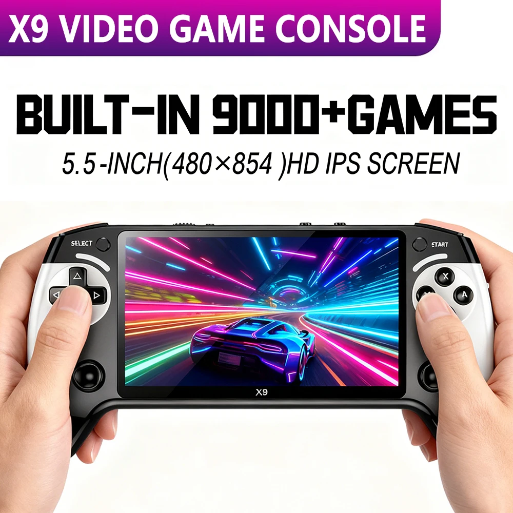 

X9 Retro Handheld Video Game Console 5.5 Inch HD Screen with 9 Game Emulators 9000+ Games Multi-functional Devices For Xmas Gift