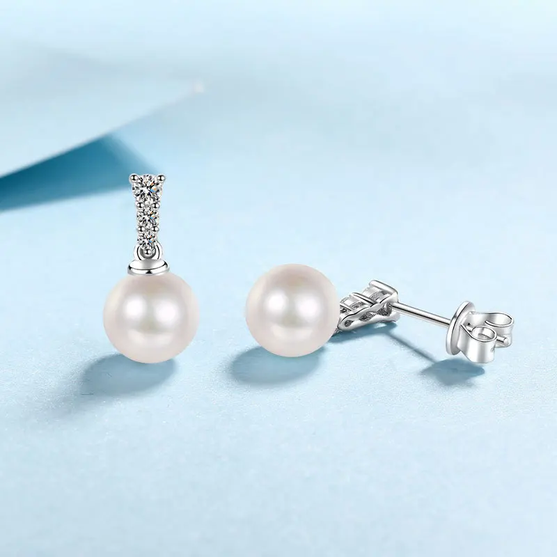 S925 Silber 0,1 ct Perle Anhänger Moissan ite Ohrringe einfache europäische und amerikanische geeignet für Frauen Hochzeit Weihnachts geschenke – Detail 2