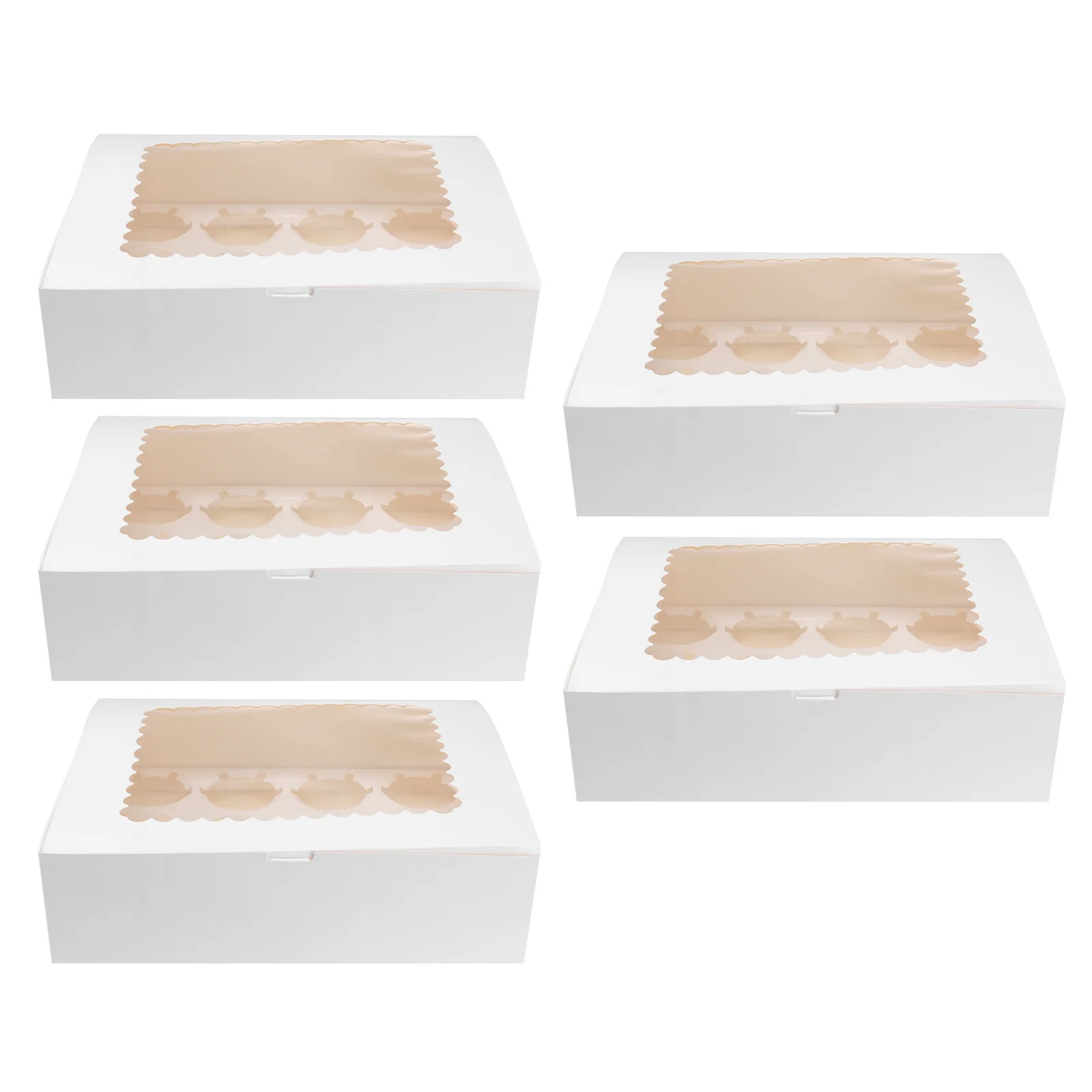 

5Pcs White Cupcake Boxes 12 Cavity Food Safe Paperboard Carrier for Muffins Picnic Party Eco Friendly Windowed Design