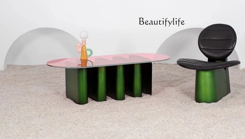 

Modern designer minimalist creative glass coffee table villa home oval high-end art