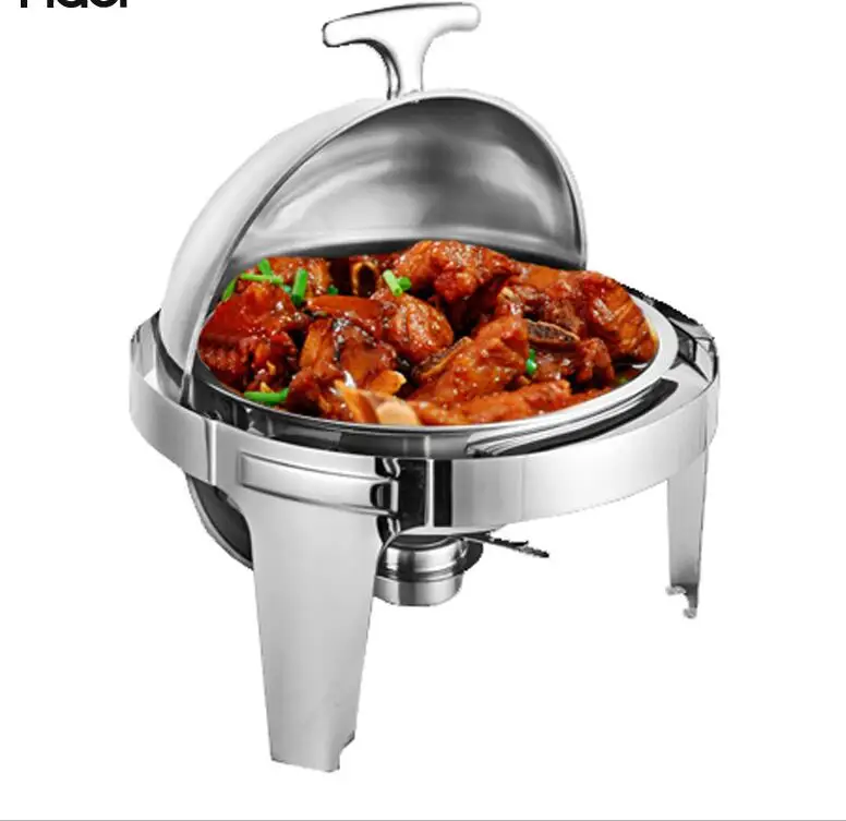 Luxury Large Stainless Steel Chefing Dish Gold 6.5L Big Roll Top Round Catering Chafing Dish Food Warmer