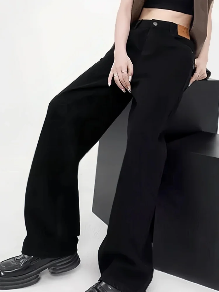 plus Size Fce Lined Thi Denim Pants Women Winter Loose High Waist Slim Straight Wide Leg Trousers Comfortable Breathable