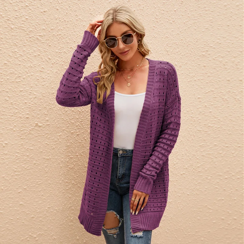 Hollow Out Cardigan Women Sweater Solid Knit Coat Autumn Winter Clothing Streetwear Jumpers Jacket Casual Knitwears Traf 2023