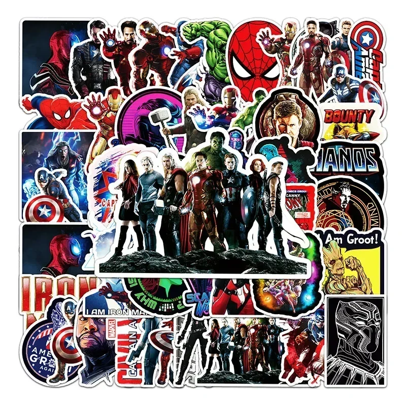 Disney 35/50Pcs Super Hero Spider-Man Black Widow Sticker Cartoon Character Thor Iron Man Sticker Toys Children's Gifts