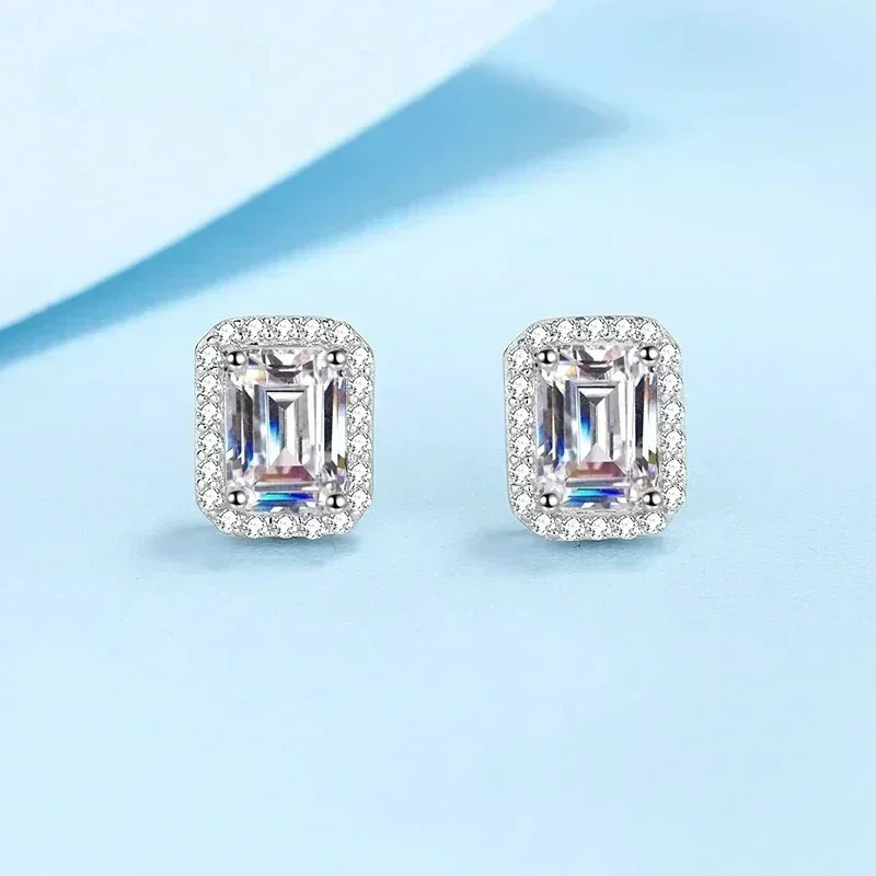 Women's Jewelry Sparkling Pt950 Wedding Earring, 1-4 Carat rectangular Shaped Moissanite  Diamond Stud Earring Fine Jewelry