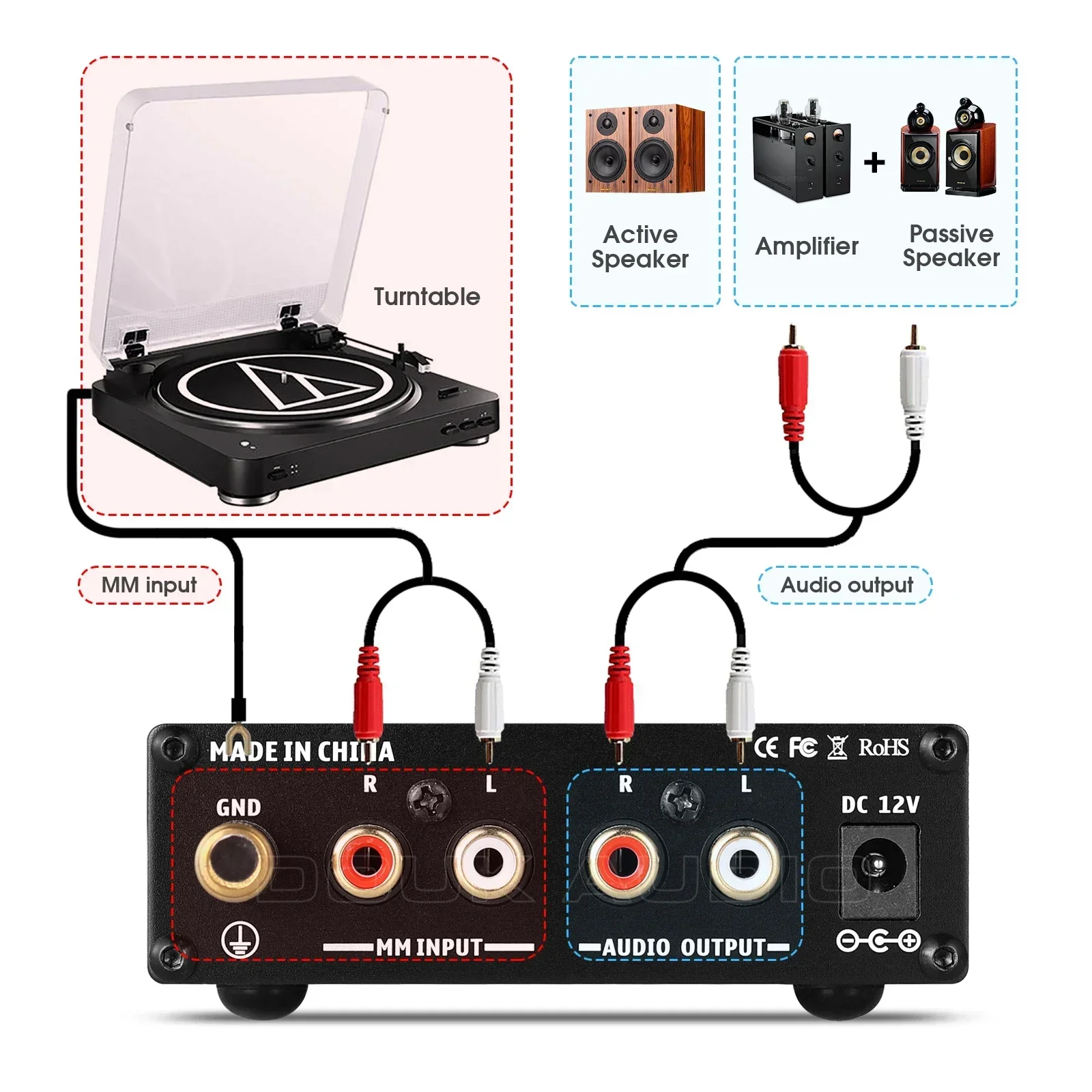 Douk audio HiFi Phono Preamplificatore da palco MM RIAA Record Player Mini preamplificatore con controllo del volume Amplificatore giradischi stereo