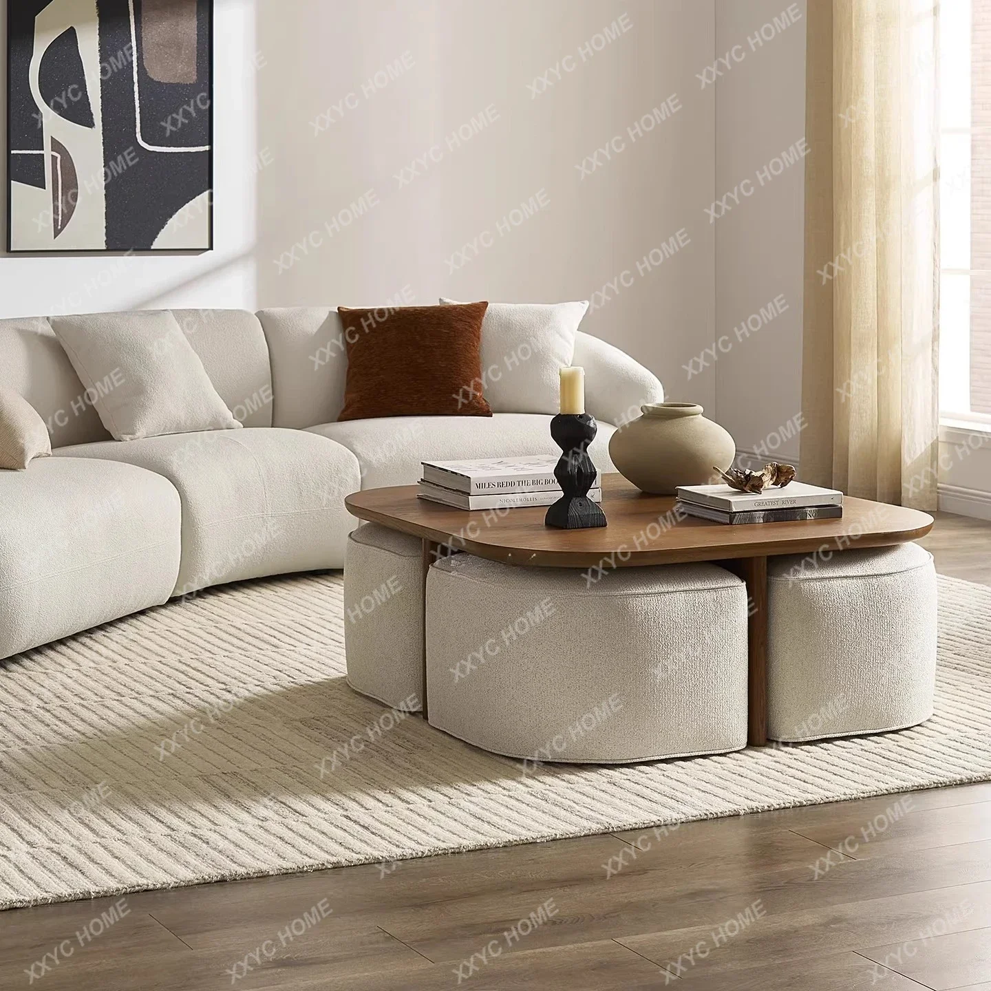 AA Medieval log square coffee table simple small apartment living room coffee table storage table footstool