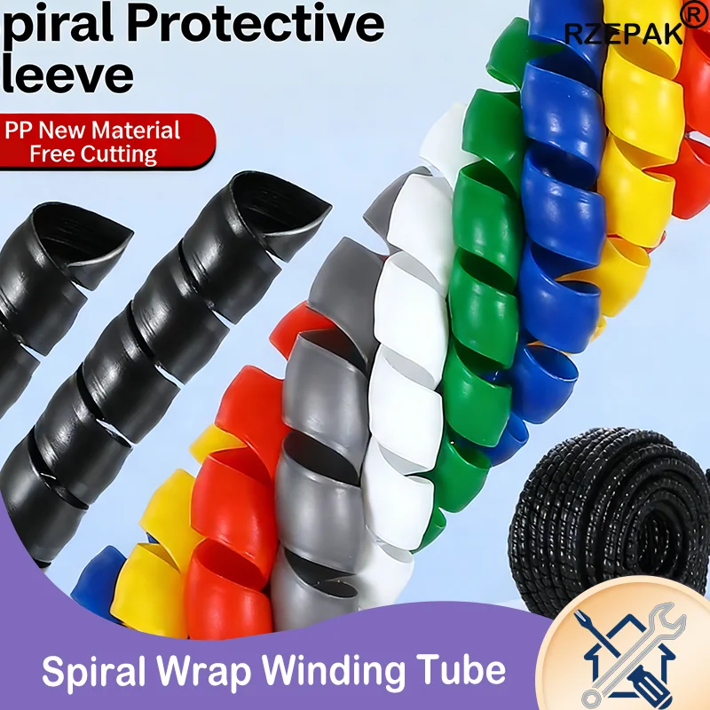 1/3/5M Abrasion-Resistant Spiral Wrapping Tube - Flexible Conduit for Hydraulic Oil Pipe Wire Cable Outdoor Water Pipe 8~35mm