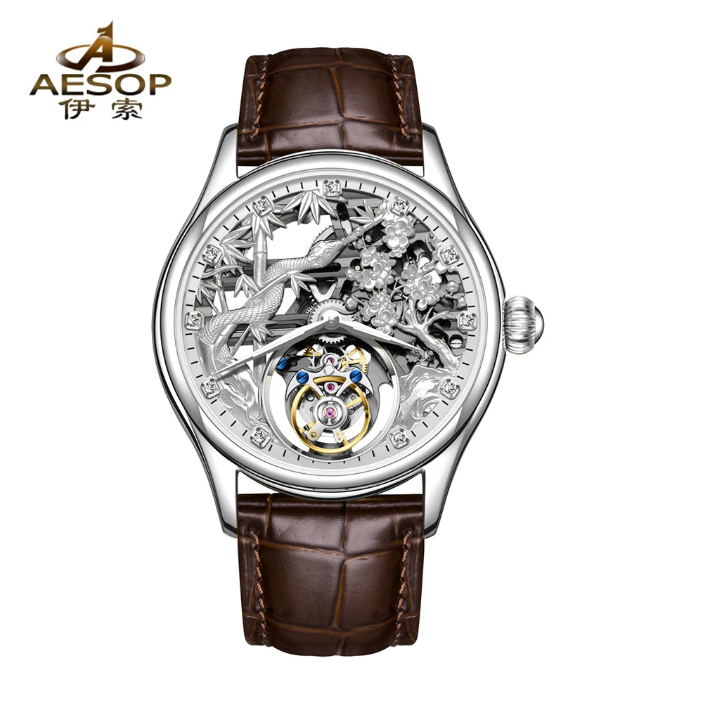 AESOP Real Tourbillon Mechanical Movement Snake And Bamboo Premium Brand Luxury Watch Waterproof Sapphire Men's Watch 7073 2024