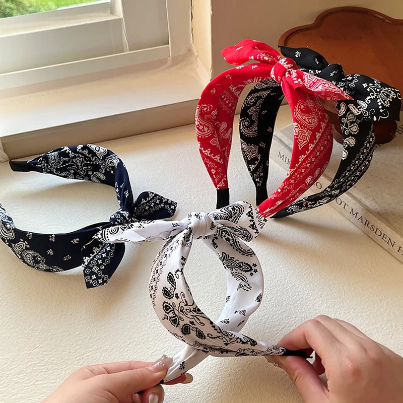 1/2 Uds. Diadema ancha con estampado de anacardo de tela elegante para mujer, ropa Retro cuando salir, banda para el pelo, diadema para lavado de cara de chica a la moda