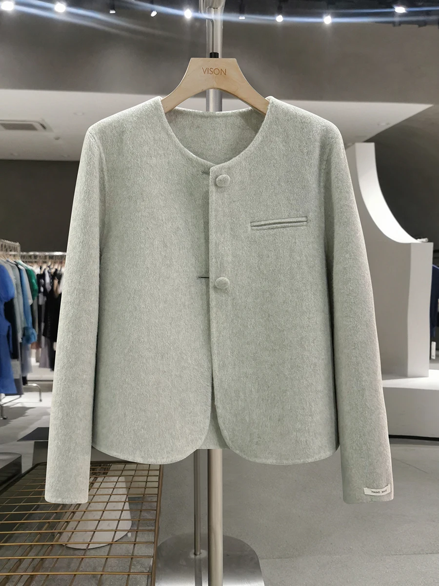 

Легкое шерстяное пальто для женщин, модное осенне-зимнее двустороннее шерстяное пальто на пуговицах, прямой крой для повседневной носки