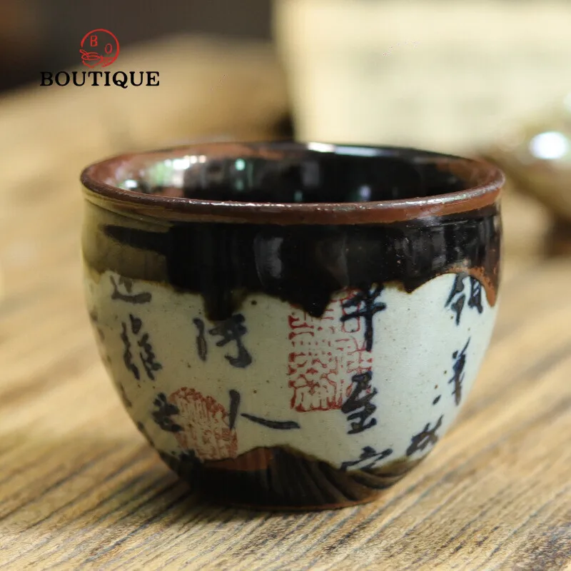 Antique Stoneware Cylinder Cup Chinese Teacup Tea Bowl Gift Jingdezhen Cups Home Ceramics Pottery Camping Mate Aesthetic Teacup