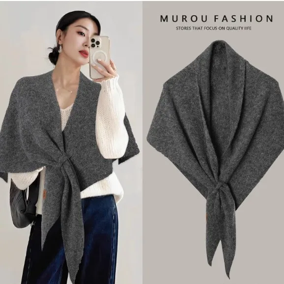 

Fashionable autumn winter wool triangular scarf women's neck protection warmth scarf solid color large shawl scarf women luxury