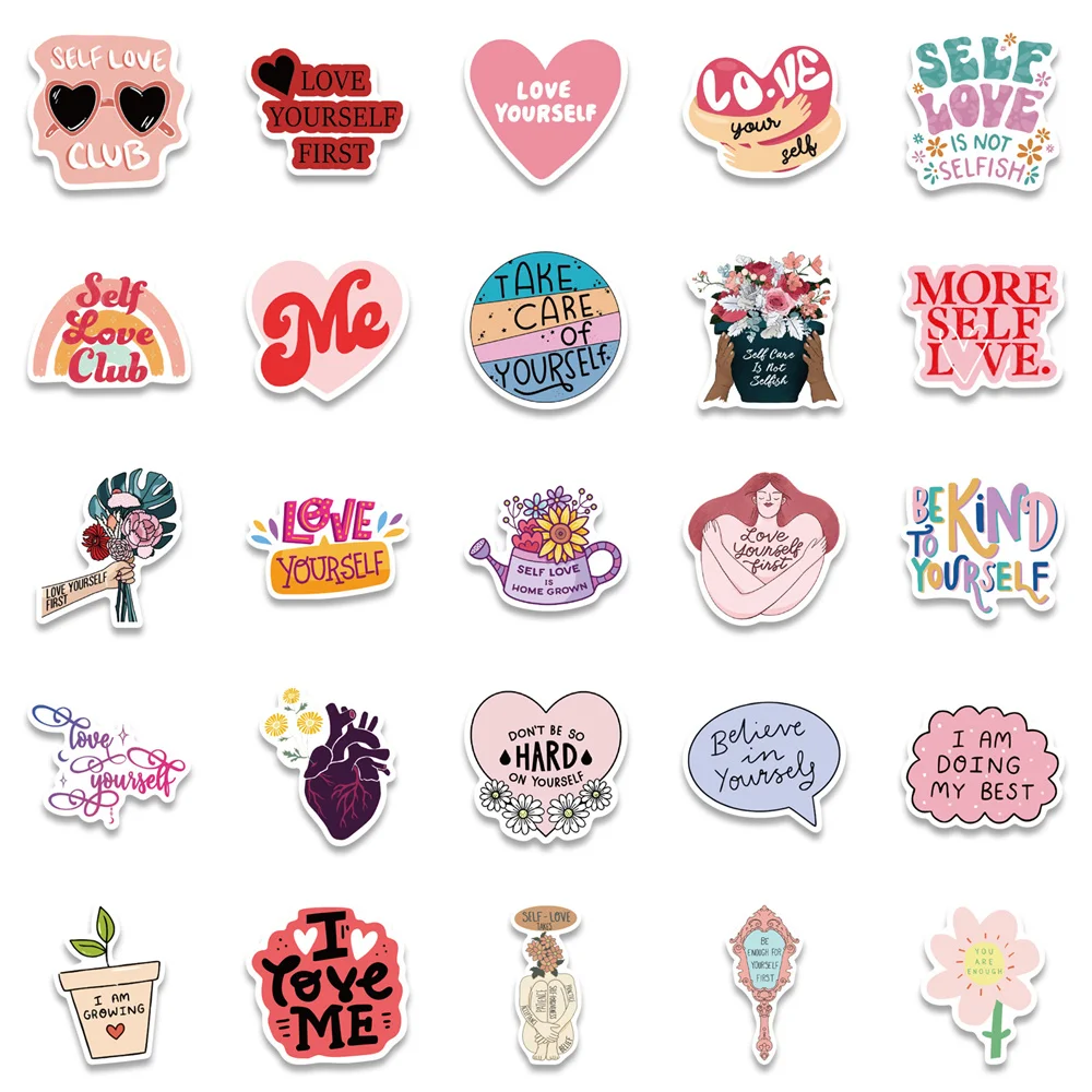 50pcs Aesthetic Motivational Self Love Stickers For Ipad Journal Stationery Kscraft DIY Pink Power Sticker Scrapbooking Supplies