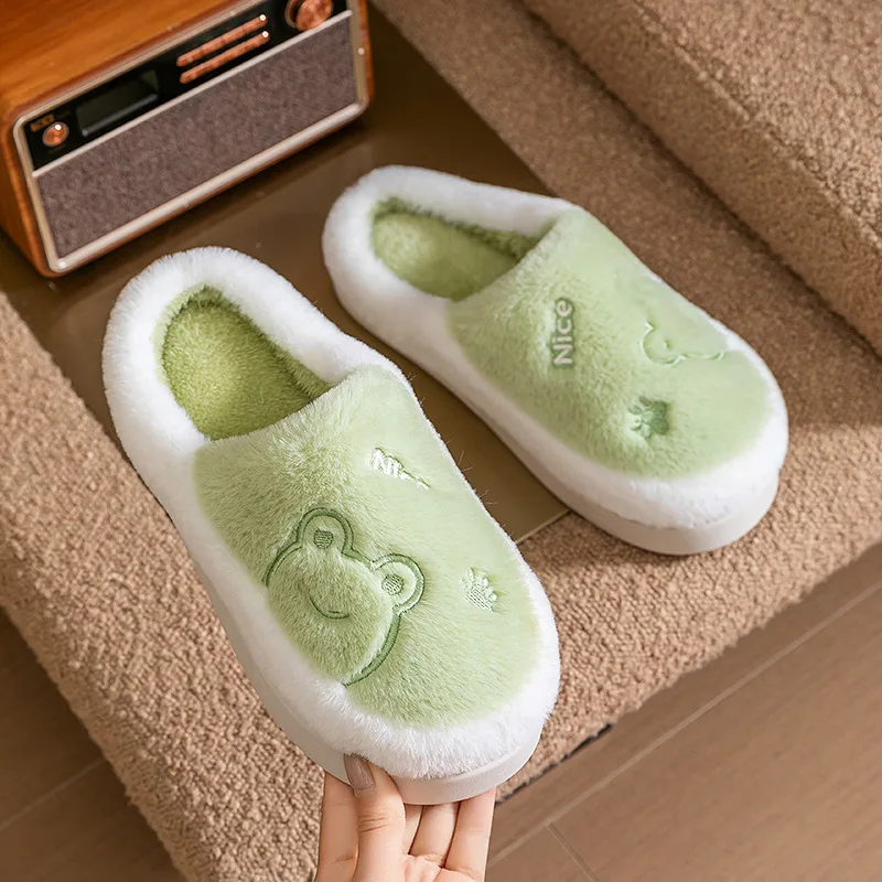 موضة مختلط اللون أفخم النعال المنزل للنساء جديد داخلي لينة وحيد فروي الشرائح امرأة الخريف الشتاء الدافئة نعال من القطن