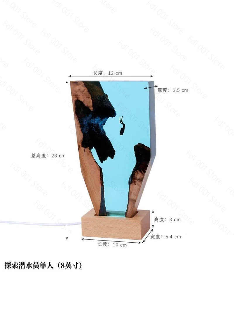 Ocean Micro Landscape Resin Night Light Turtle Whale Shark Diver Desktop Ornament Solid Wood Base Creative Decorative Lamp Gift