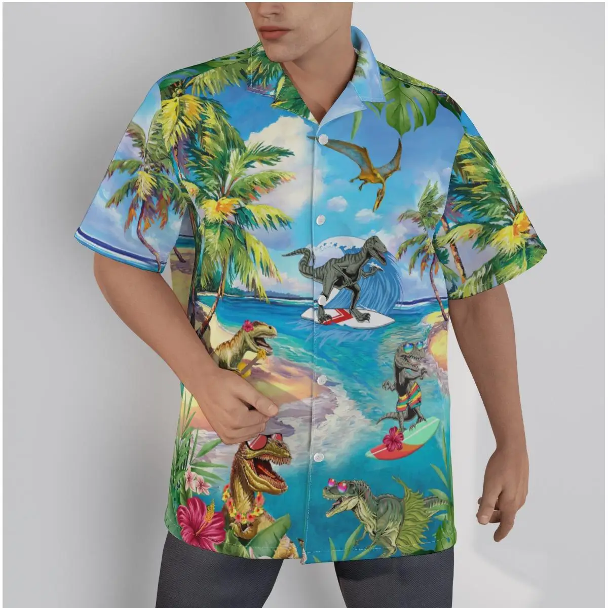 Men's Hawaiian Shirt Cool Pink Color for Man Beach Flowers Print Short Sleeve Summer Casual Button Up Tops 3D Shirts