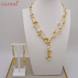 Luxury Unique African Beads Gold Plated Necklace Earrings Jewelry Sets For Women Wedding Party Gift