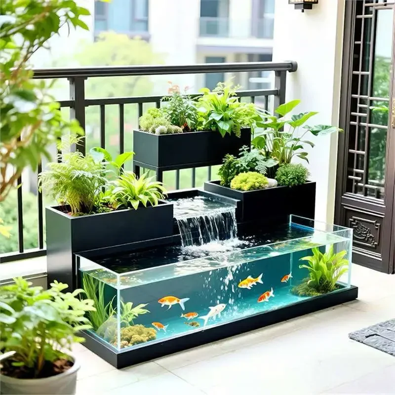 YY- flowing water fish tank flower box metal floor acrylic terrace cycling fish pond combination
