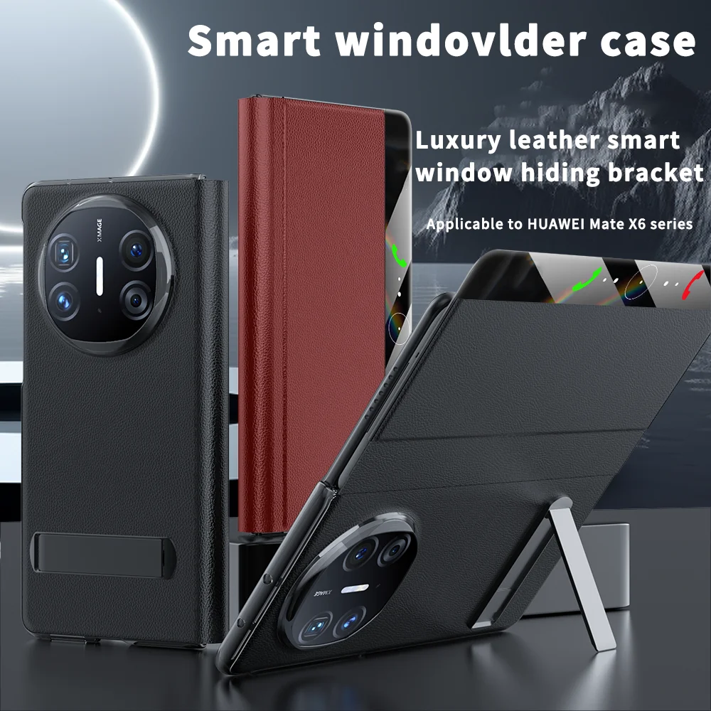 WONDRARISE Premium Leather Case with Metal Stand for Huawei Mate X6 Full Coverage Slim Design with Texture